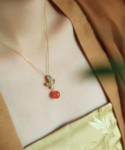 Chinese Style Flower Branch Red Agate Necklace with Pure Silver and Fortune Bead Pendant - Natural Ice Design for Women