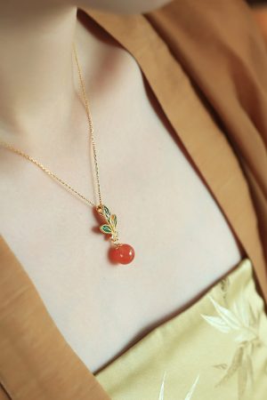 Chinese Style Flower Branch Red Agate Necklace with Pure Silver and Fortune Bead Pendant - Natural Ice Design for Women