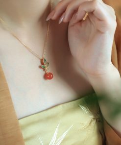 Chinese Style Flower Branch Red Agate Necklace with Pure Silver and Fortune Bead Pendant - Natural Ice Design for Women