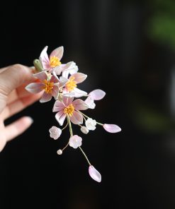 Chinese Style Flower-Wrapped Hairpin Headdress for Hanfu Qipao - Ancient Design Daily Updo Hair Clip Ornament in Pink