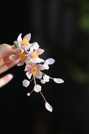 Chinese Style Flower-Wrapped Hairpin Headdress for Hanfu Qipao - Ancient Design Daily Updo Hair Clip Ornament in Pink