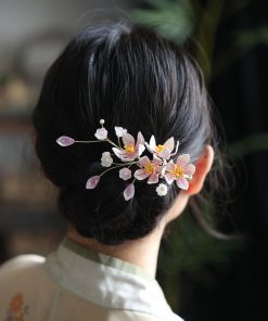 Chinese Style Flower-Wrapped Hairpin Headdress for Hanfu Qipao - Ancient Design Daily Updo Hair Clip Ornament in Pink