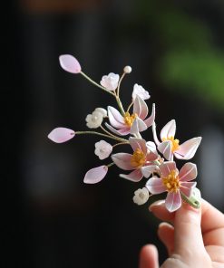 Chinese Style Flower-Wrapped Hairpin Headdress for Hanfu Qipao - Ancient Design Daily Updo Hair Clip Ornament in Pink