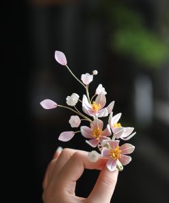 Chinese Style Flower-Wrapped Hairpin Headdress for Hanfu Qipao - Ancient Design Daily Updo Hair Clip Ornament in Pink