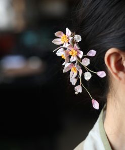 Chinese Style Flower-Wrapped Hairpin Headdress for Hanfu Qipao - Ancient Design Daily Updo Hair Clip Ornament in Pink