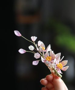 Chinese Style Flower-Wrapped Hairpin Headdress for Hanfu Qipao - Ancient Design Daily Updo Hair Clip Ornament in Pink