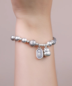 Chinese Style Fortune Cat Bead Bracelet for Women - Six-Character Mantra Luck Transfer, Emotion Stabilizing Half Bangle Chain 2025
