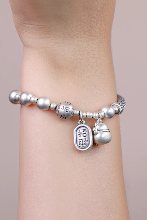 Chinese Style Fortune Cat Bead Bracelet for Women - Six-Character Mantra Luck Transfer, Emotion Stabilizing Half Bangle Chain 2025