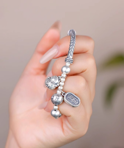 Chinese Style Fortune Cat Bead Bracelet for Women - Six-Character Mantra Luck Transfer, Emotion Stabilizing Half Bangle Chain 2025