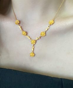 Chinese Style Golden Rose Necklace - Luxury Floral Choker, Exquisite Clavicle Chain, Fashionable Design for Elegant Looks