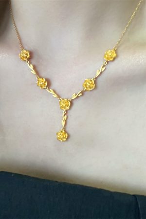 Chinese Style Golden Rose Necklace - Luxury Floral Choker, Exquisite Clavicle Chain, Fashionable Design for Elegant Looks