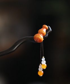 Chinese Style Gourd Tassel Wooden Hairpin for Girls - Ancient Qipao Updo Hair Accessory, Simple Daily Use, Hanfu Decoration