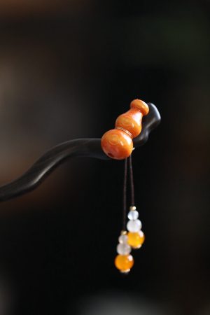Chinese Style Gourd Tassel Wooden Hairpin for Girls - Ancient Qipao Updo Hair Accessory, Simple Daily Use, Hanfu Decoration