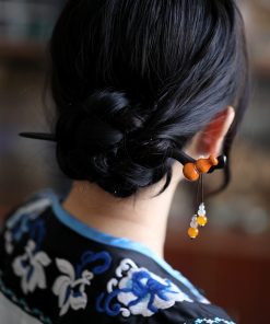 Chinese Style Gourd Tassel Wooden Hairpin for Girls - Ancient Qipao Updo Hair Accessory, Simple Daily Use, Hanfu Decoration