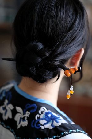 Chinese Style Gourd Tassel Wooden Hairpin for Girls - Ancient Qipao Updo Hair Accessory, Simple Daily Use, Hanfu Decoration