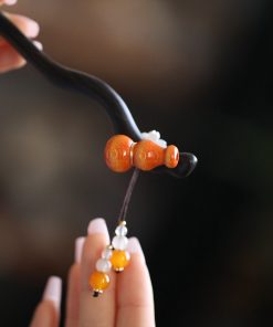 Chinese Style Gourd Tassel Wooden Hairpin for Girls - Ancient Qipao Updo Hair Accessory, Simple Daily Use, Hanfu Decoration