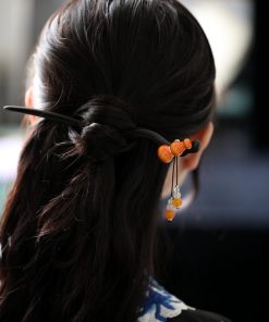 Chinese Style Gourd Tassel Wooden Hairpin for Girls - Ancient Qipao Updo Hair Accessory, Simple Daily Use, Hanfu Decoration