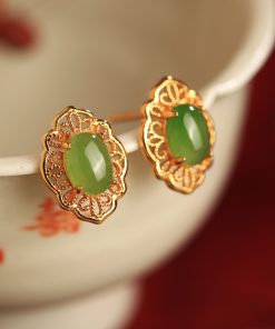 Chinese Style Hetian Jade and Silver Ruyi Earrings for Women - High-End Light Luxury Jade Stone Jewelry
