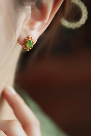 Chinese Style Hetian Jade and Silver Ruyi Earrings for Women - High-End Light Luxury Jade Stone Jewelry