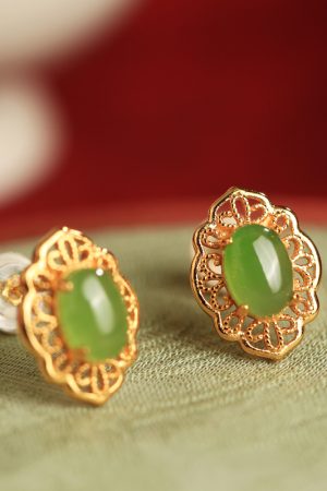Chinese Style Hetian Jade and Silver Ruyi Earrings for Women - High-End Light Luxury Jade Stone Jewelry