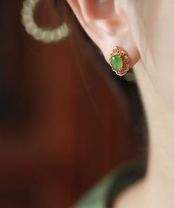 Chinese Style Hetian Jade and Silver Ruyi Earrings for Women - High-End Light Luxury Jade Stone Jewelry