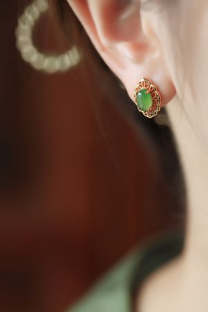 Chinese Style Hetian Jade and Silver Ruyi Earrings for Women - High-End Light Luxury Jade Stone Jewelry
