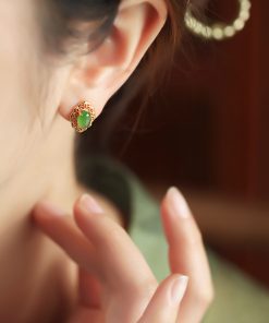 Chinese Style Hetian Jade and Silver Ruyi Earrings for Women - High-End Light Luxury Jade Stone Jewelry