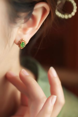 Chinese Style Hetian Jade and Silver Ruyi Earrings for Women - High-End Light Luxury Jade Stone Jewelry