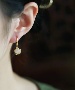 Chinese Style Hetian Jade Butterfly Plum Blossom Earrings in Silver with Enamel and Crystal - Elegant National Wind Accessories for Women