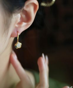 Chinese Style Hetian Jade Butterfly Plum Blossom Earrings in Silver with Enamel and Crystal - Elegant National Wind Accessories for Women