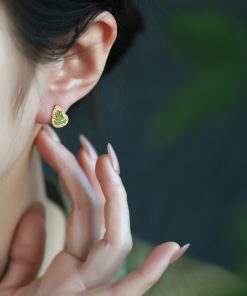 Chinese Style Hetian Jade Pure Silver Gourd Stud Earrings for Women - Natural Jade Light Luxury Accessories