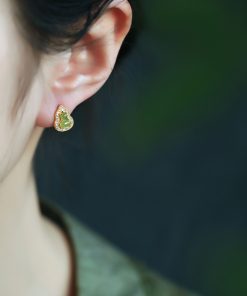 Chinese Style Hetian Jade Pure Silver Gourd Stud Earrings for Women - Natural Jade Light Luxury Accessories