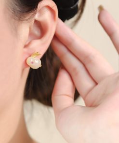 Chinese Style Hetian Jade Rabbit Earrings in Pure Silver - Light Luxury Design for Women - High-End New Year Fashion Jewelry