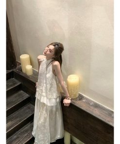 Chinese-Style High-End Butterfly Print Dress Set for Women - Summer Two-Piece National Wind Long Skirt & Top