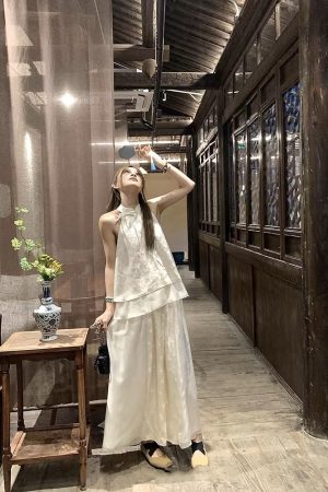 Chinese-Style High-End Butterfly Print Dress Set for Women - Summer Two-Piece National Wind Long Skirt & Top