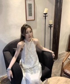 Chinese-Style High-End Butterfly Print Dress Set for Women - Summer Two-Piece National Wind Long Skirt & Top