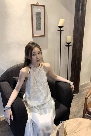 Chinese-Style High-End Butterfly Print Dress Set for Women - Summer Two-Piece National Wind Long Skirt & Top