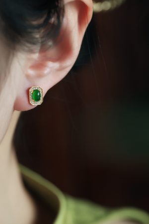 Chinese Style Ice Jade Pendant Silver Earrings for Women - Green Jade Stone, Metaphysical Wealth-Enhancing Jewelry