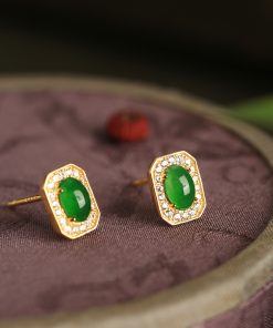 Chinese Style Ice Jade Pendant Silver Earrings for Women - Green Jade Stone, Metaphysical Wealth-Enhancing Jewelry