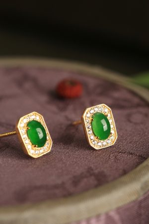 Chinese Style Ice Jade Pendant Silver Earrings for Women - Green Jade Stone, Metaphysical Wealth-Enhancing Jewelry