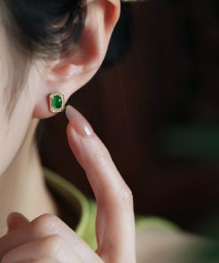 Chinese Style Ice Jade Pendant Silver Earrings for Women - Green Jade Stone, Metaphysical Wealth-Enhancing Jewelry
