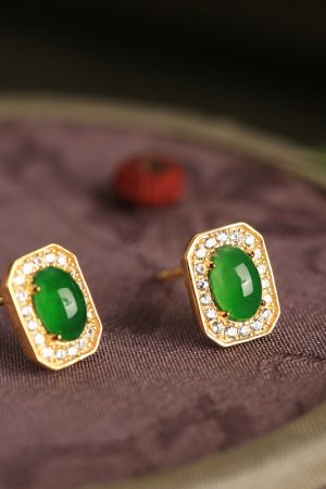 Chinese Style Ice Jade Pendant Silver Earrings for Women - Green Jade Stone, Metaphysical Wealth-Enhancing Jewelry