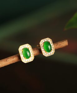 Chinese Style Ice Jade Pendant Silver Earrings for Women - Green Jade Stone, Metaphysical Wealth-Enhancing Jewelry