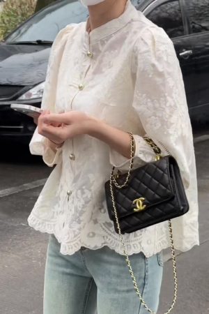 Chinese-Style Jacquard Button Shirt for Women - Spring 2025 High-End Slim-Fit Long Sleeve Top in Light National Wind Fashion