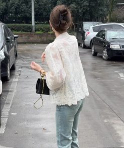 Chinese-Style Jacquard Button Shirt for Women - Spring 2025 High-End Slim-Fit Long Sleeve Top in Light National Wind Fashion