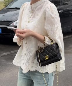 Chinese-Style Jacquard Button Shirt for Women - Spring 2025 High-End Slim-Fit Long Sleeve Top in Light National Wind Fashion