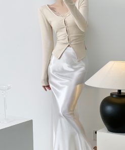 Chinese Style Lace Splicing Slim Fit Fake Two-Piece Short Top for Women - High-End Autumn Winter T-Shirt