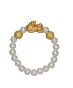 Chinese Style Matte Gold Pixiu Pearl Ring for Women - Wealth-Attracting Mythical Beast Jewelry, 2025 National Trend