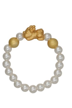 Chinese Style Matte Gold Pixiu Pearl Ring for Women - Wealth-Attracting Mythical Beast Jewelry, 2025 National Trend