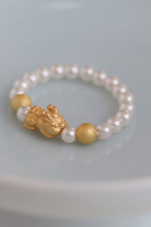 Chinese Style Matte Gold Pixiu Pearl Ring for Women - Wealth-Attracting Mythical Beast Jewelry, 2025 National Trend